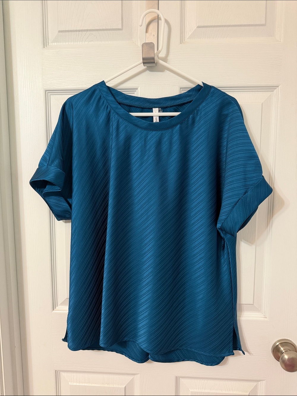 glam Teal Short Sleeve Crewneck Top